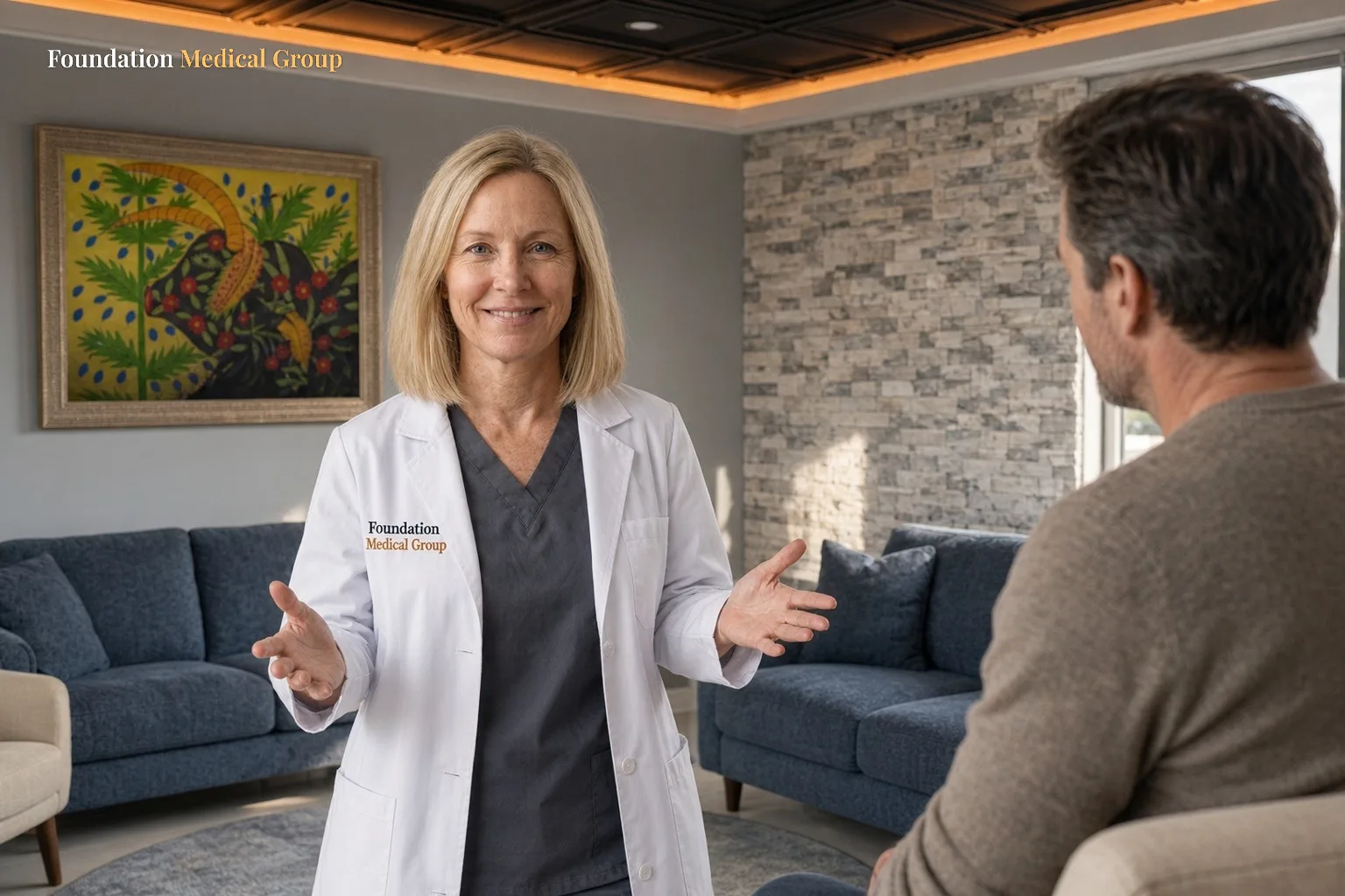 A clinician talks with an adult patient about ADHD medication choices