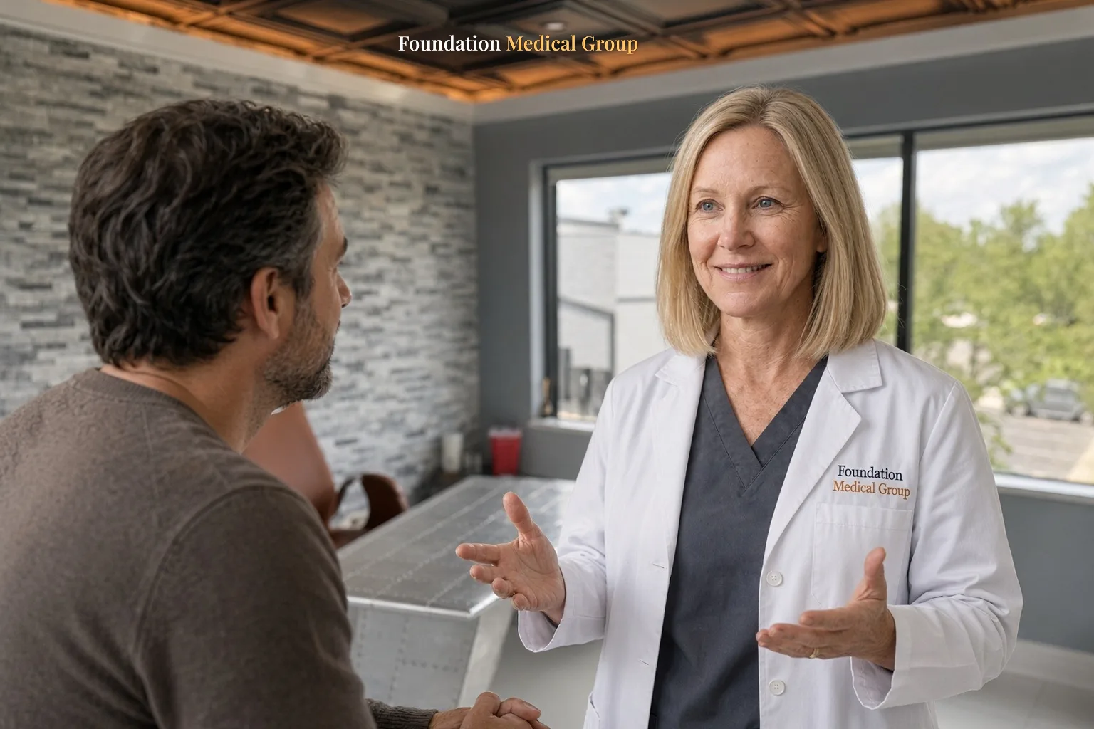 A clinician talks with a patient about choosing a medication for anxiety