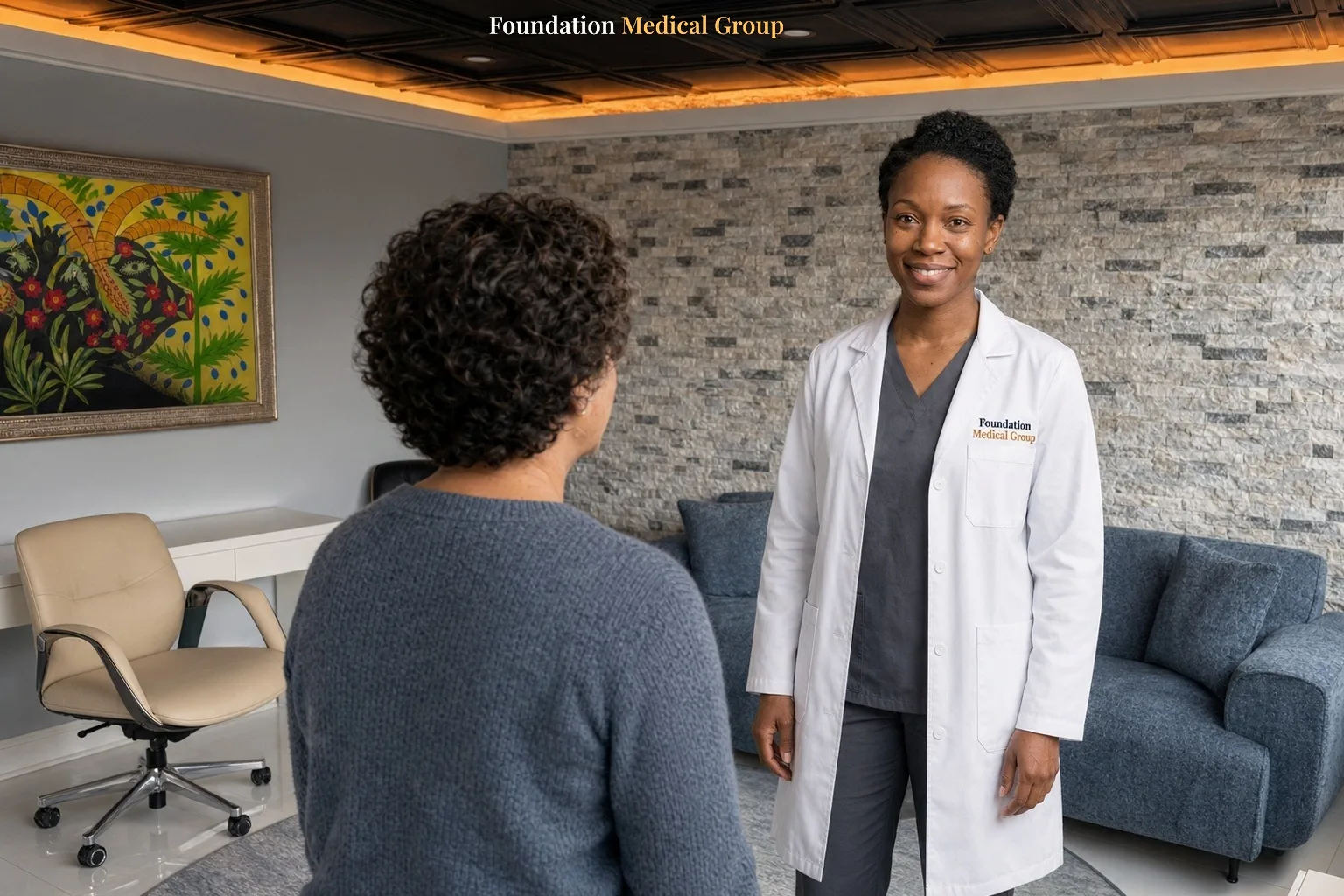 A clinician talks with a patient about common side effects of anxiety medication
