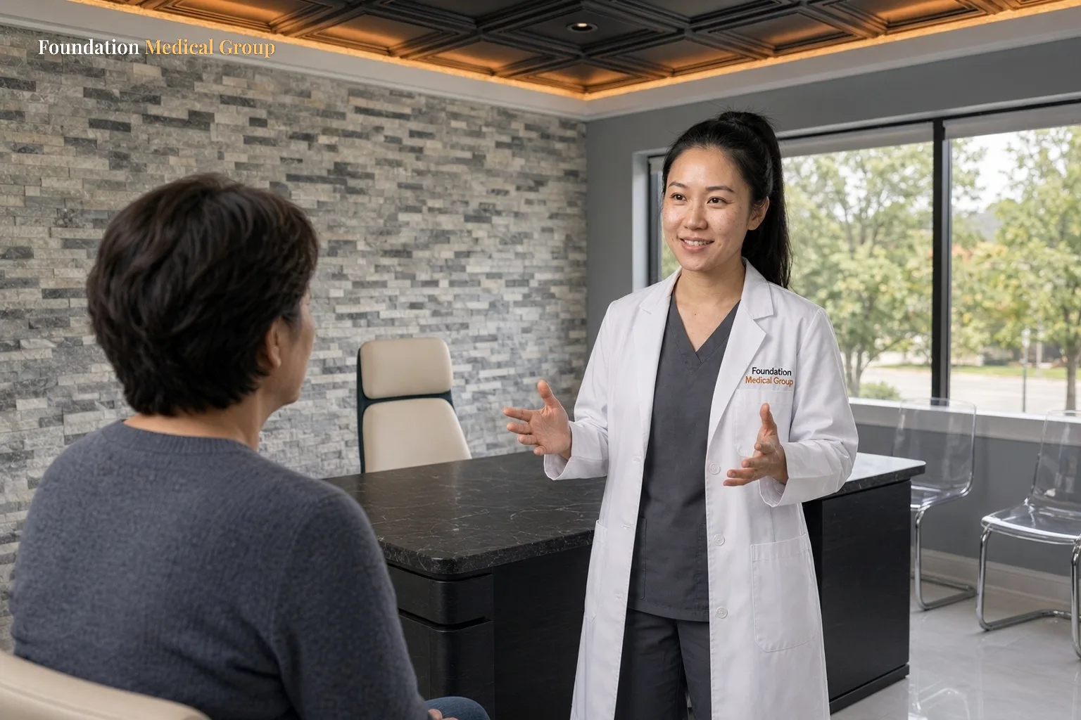 A clinician tells a patient what to expect during each ketamine infusion session
