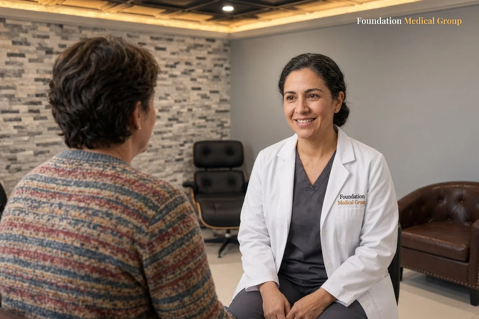A clinician talks with a patient about whether ketamine therapy may help their anxiety
