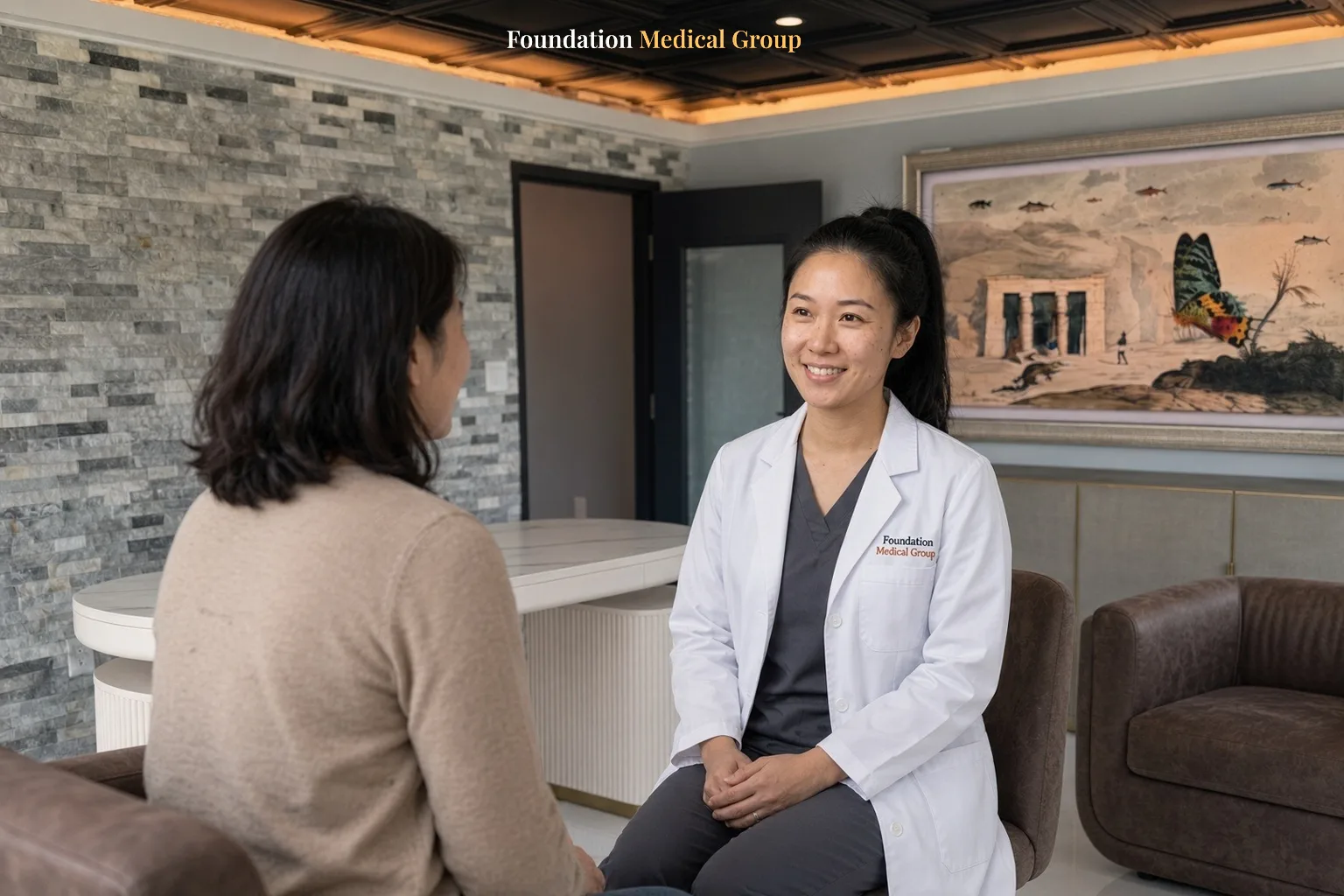 A clinician explains to a patient how ketamine therapy works for anxiety