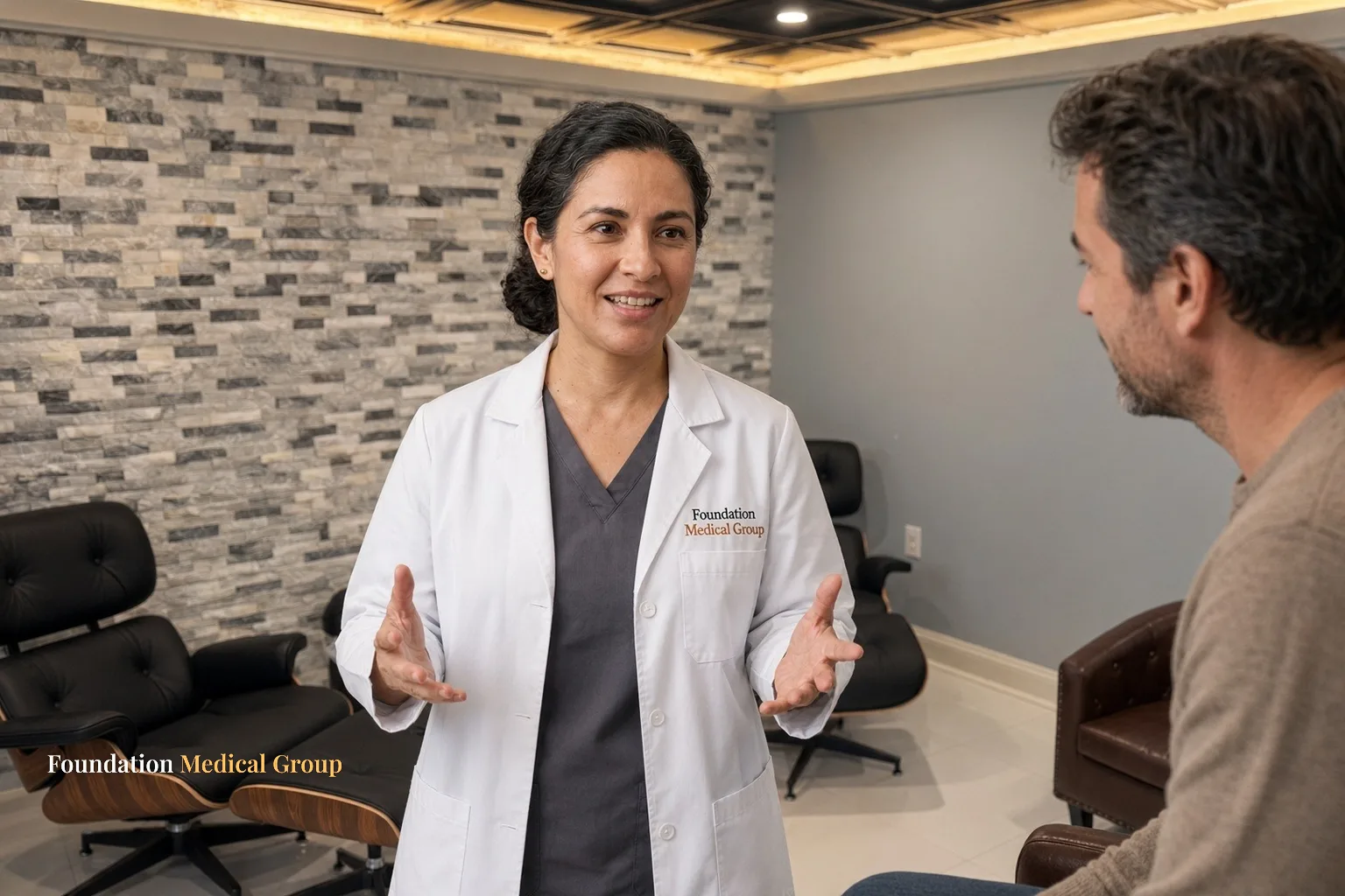 A clinician in Richmond, VA explains to a patient who ketamine therapy may help