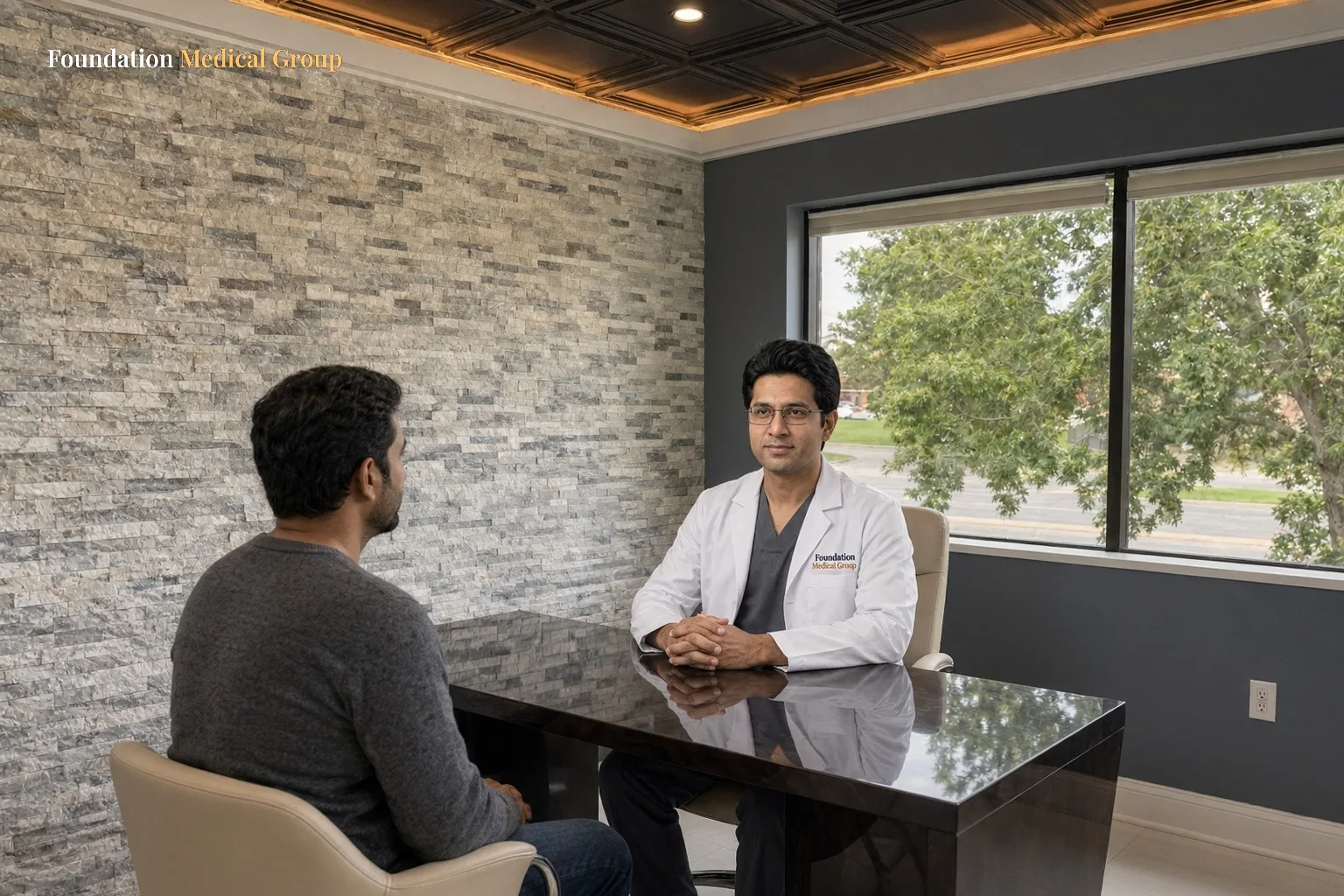 A patient meets a clinician to plan a course of ketamine infusions