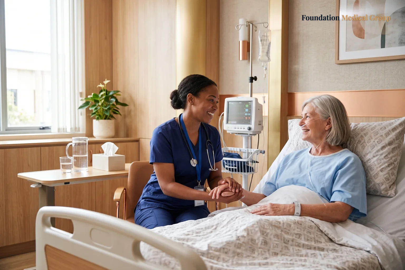 A doctor and patient talk.