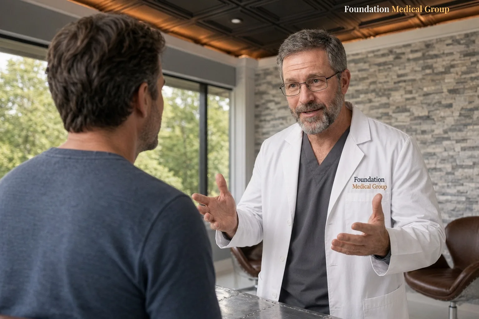 A clinician talks with a patient about possible side effects of naltrexone