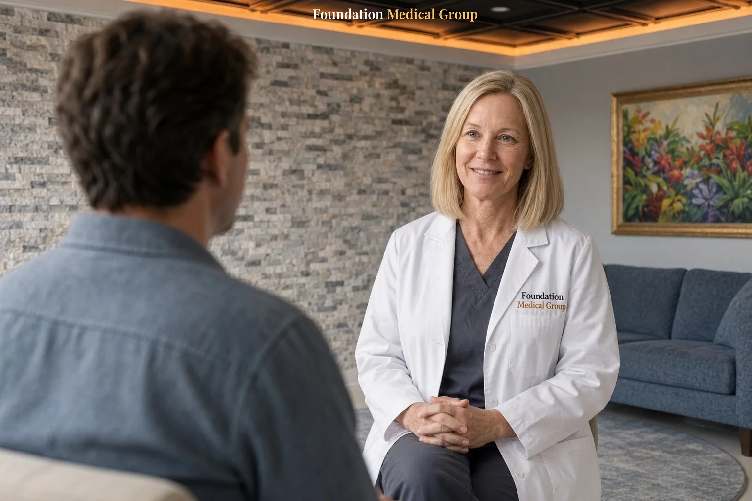A psychiatric clinician listens to a patient during a first psychiatric evaluation
