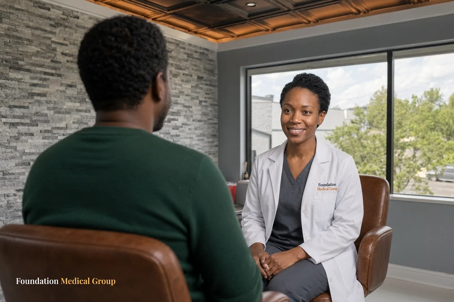 A patient meets a clinician after preparing for a psychiatric evaluation