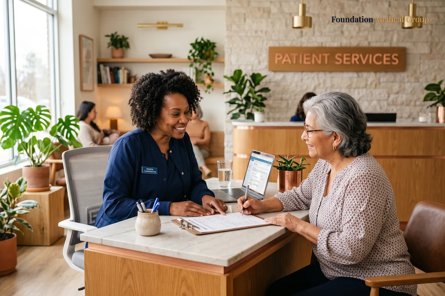 A doctor and patient talk.
