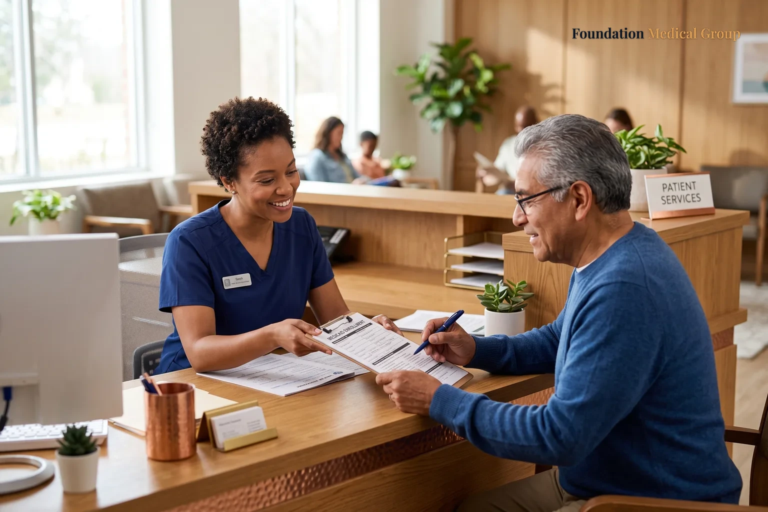 A doctor and patient talk.