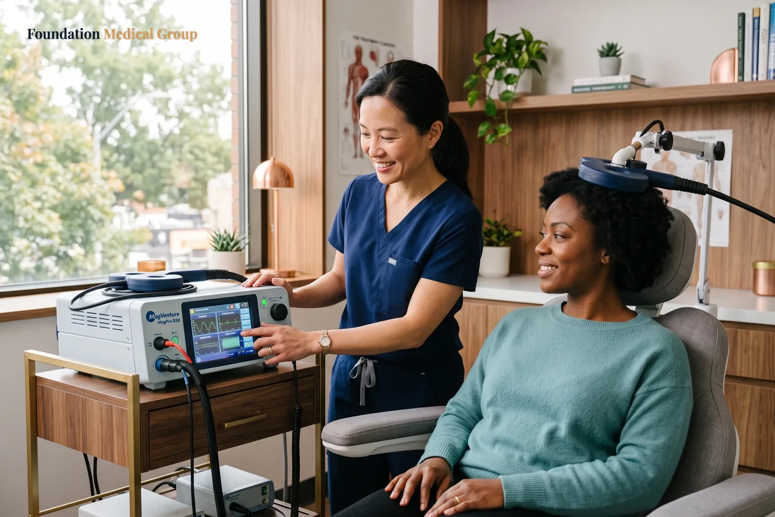 A doctor and patient talk.