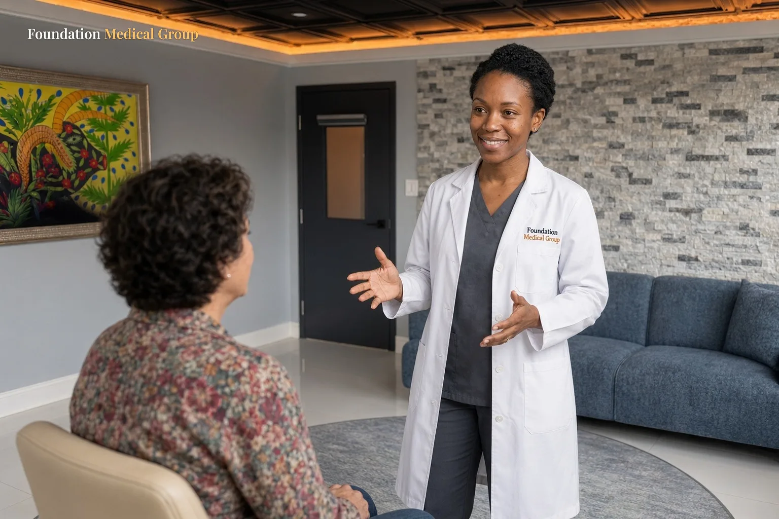A clinician asks a patient about past depression treatments as part of a TRD assessment