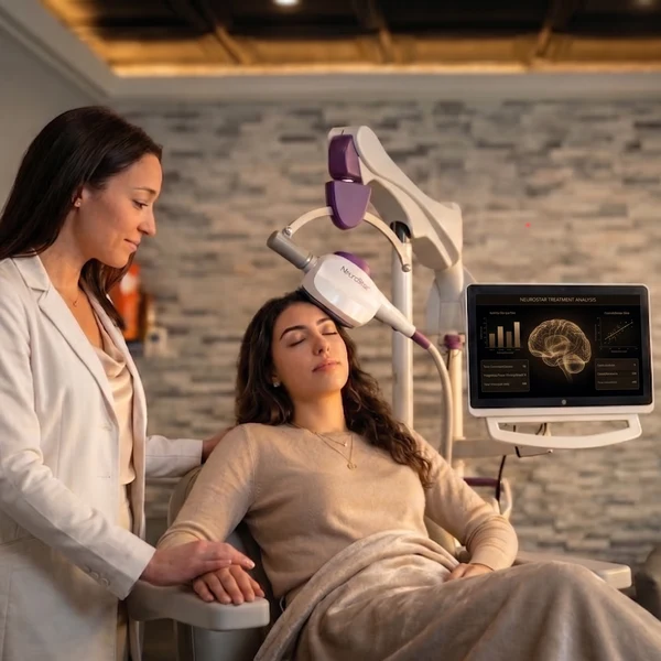 TMS treatment chair inside the clinic's procedure suite