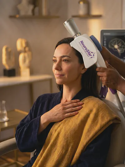 Patient receiving TMS treatment at a Foundation Medical Group clinic